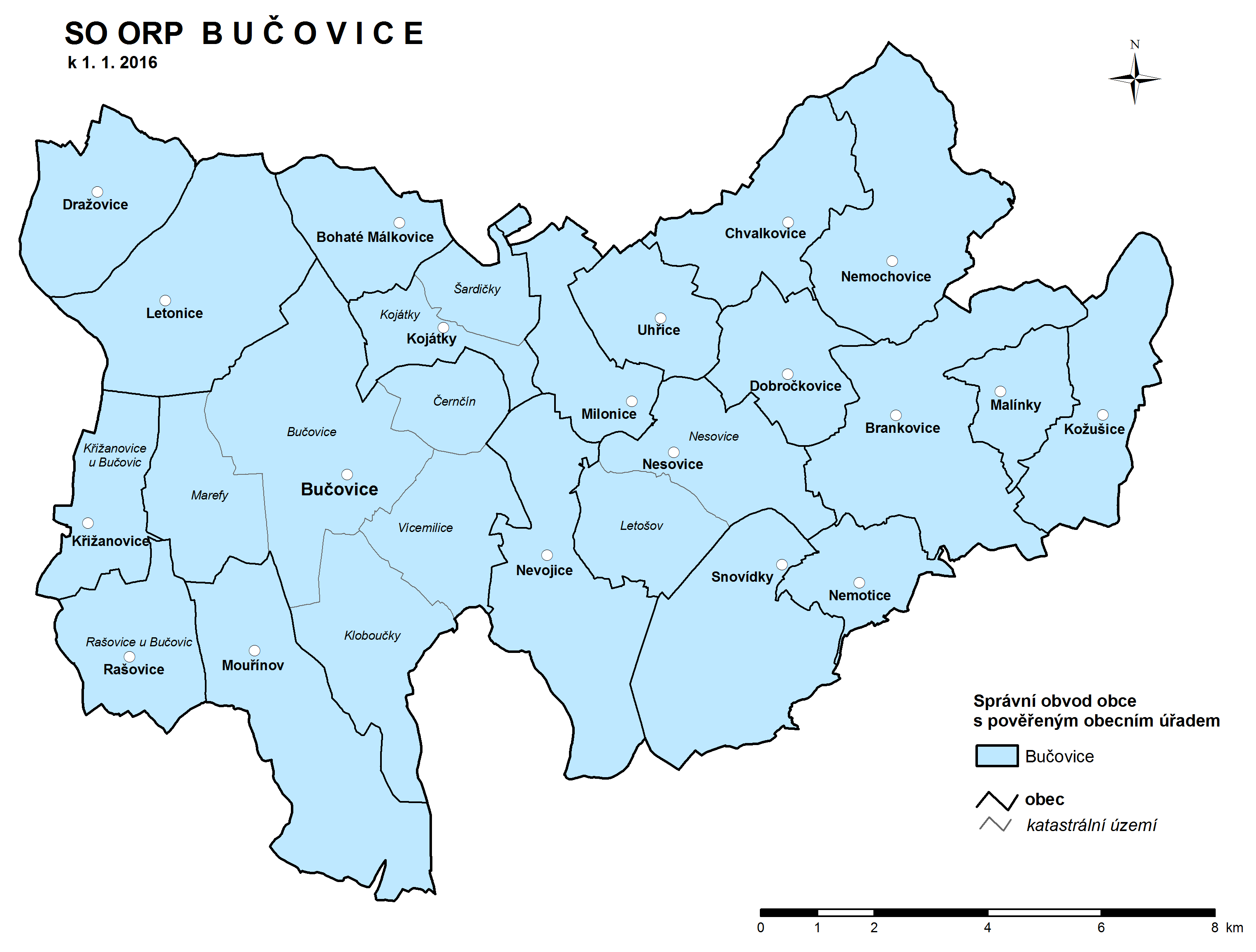 Mapa správního obvodu ORP Bučovice