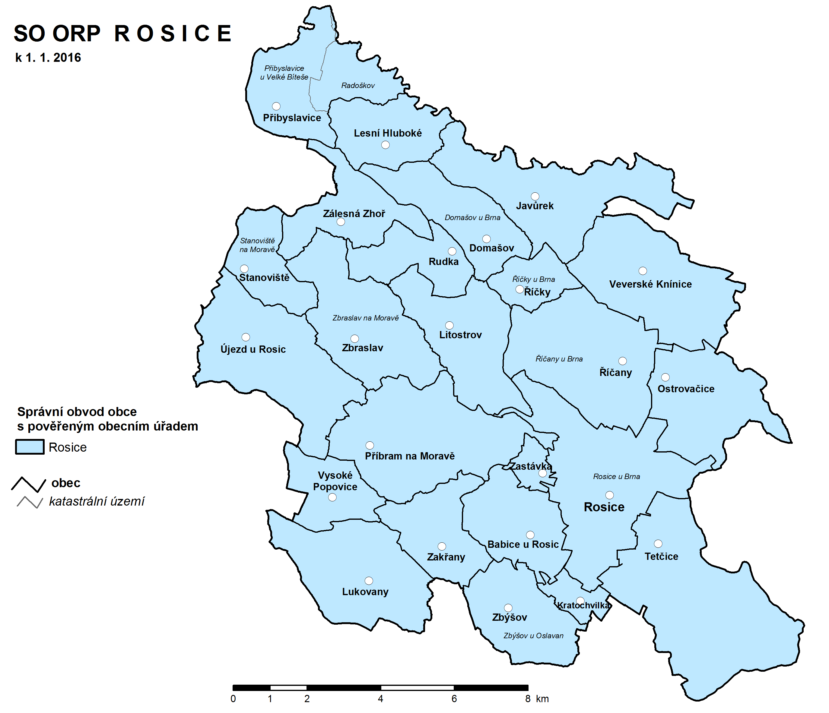 Mapa správního obvodu ORP Rosice
