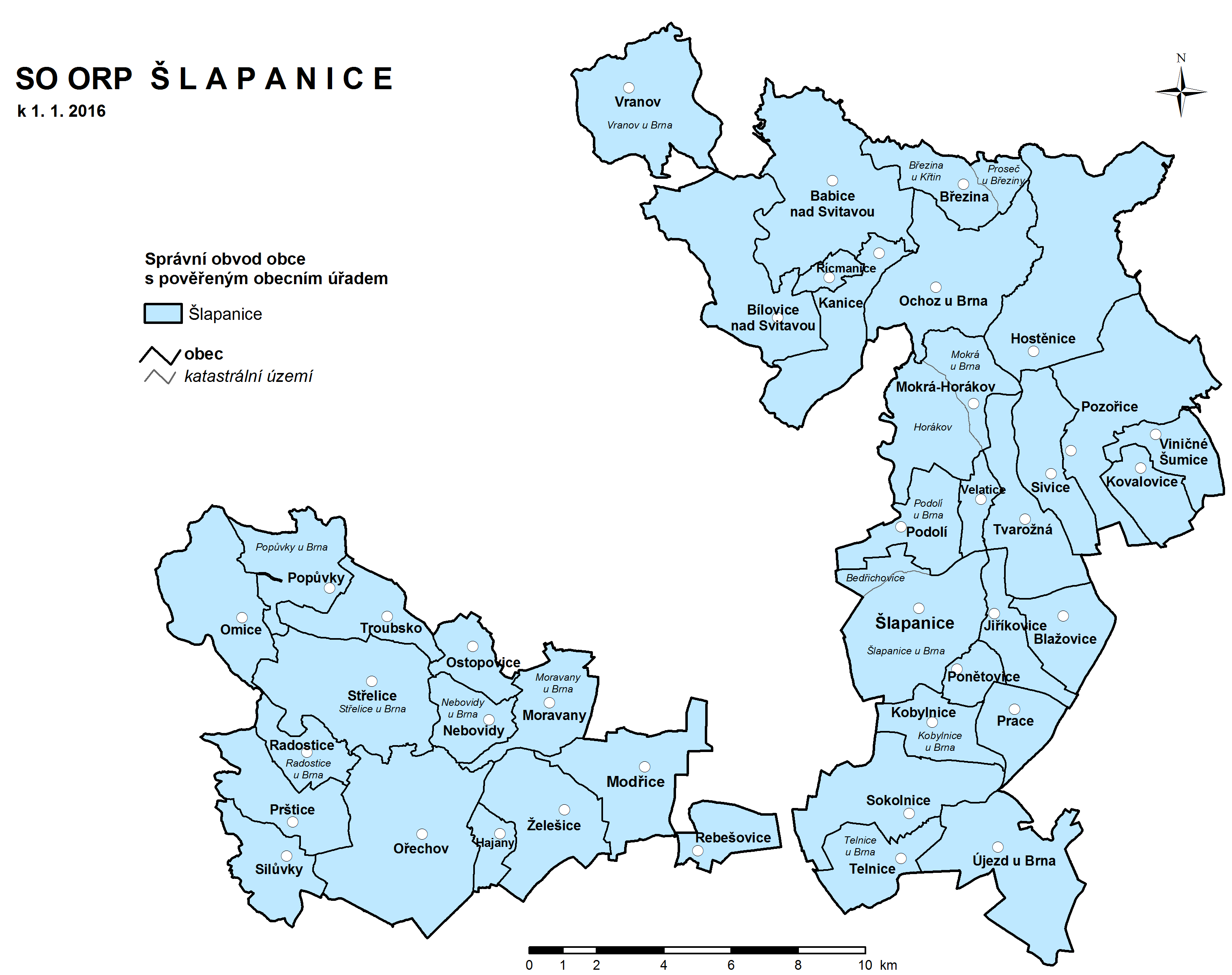 Mapa správního obvodu ORP Šlapanice