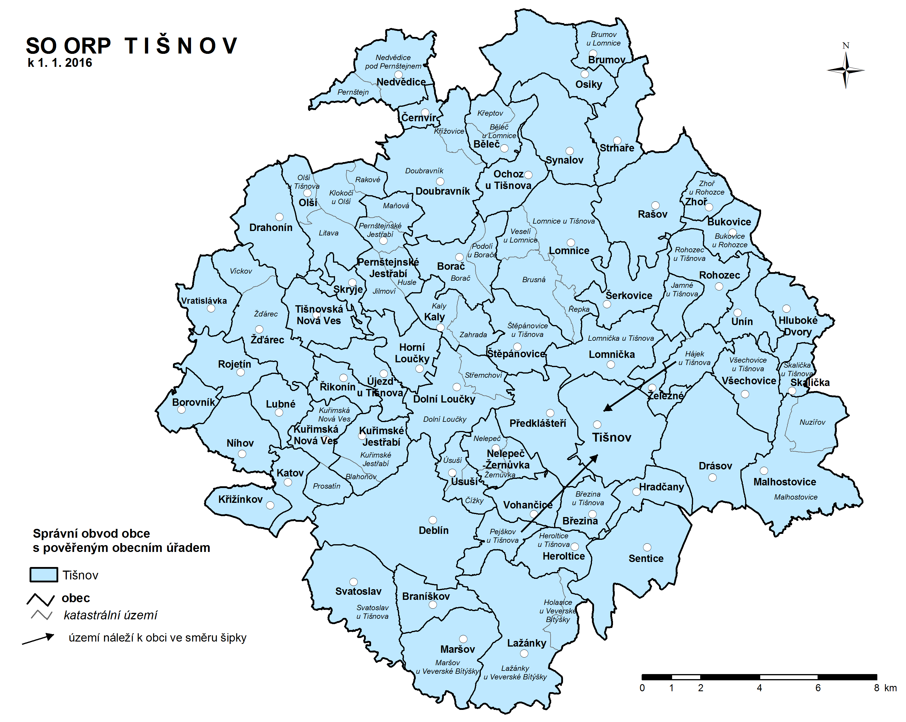 Mapa správního obvodu ORP Tišnov