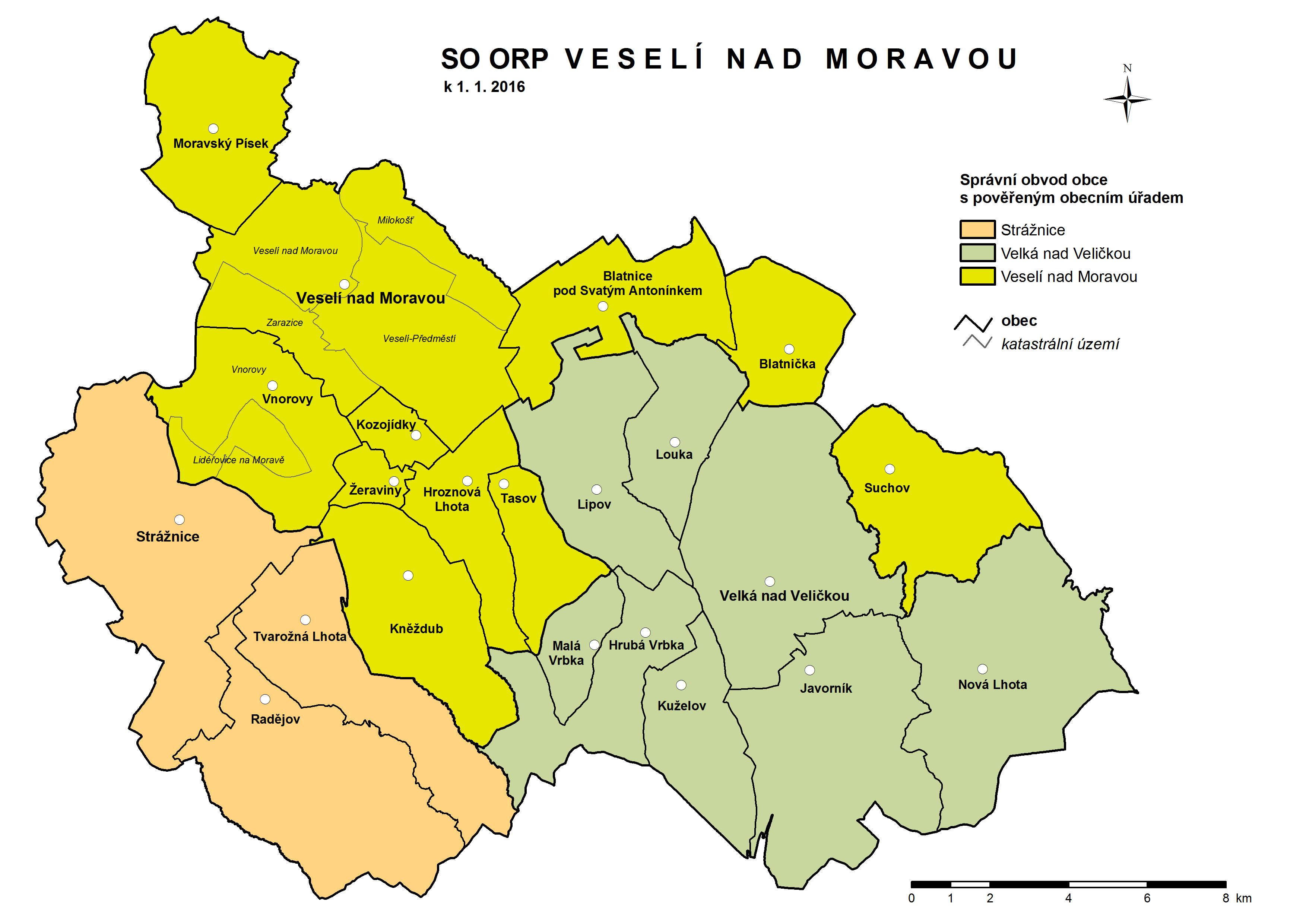 Mapa správního obvodu ORP Veselí nad Moravou